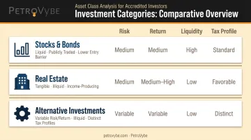 Three investment categories stocks real estate and alternatives risk return comparison chart