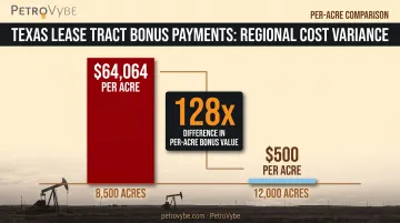 Per-acre bonus payment range comparison across Texas oil lease tracts