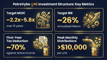 PetroVybe ONE oil and gas investment structure showing MOIC IRR tax deduction and distribution targets