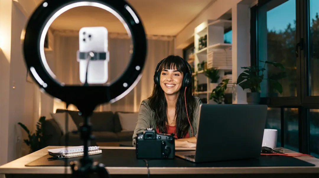 Online course creator recording educational video content at home studio setup