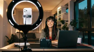 Online course creator recording educational video content at home studio setup
