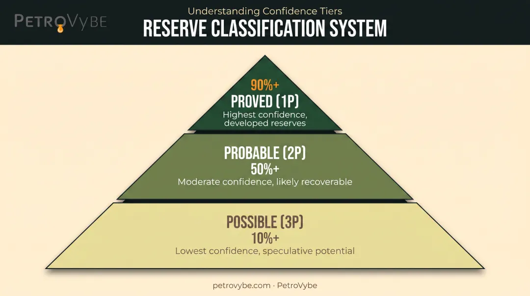 Proved probable possible oil reserve classification pyramid with confidence levels