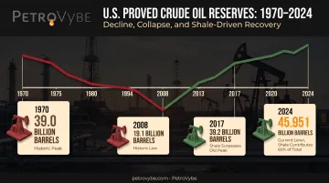 US proved oil reserves historical timeline 1970 to 2024 in billion barrels