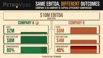 Company A versus Company B cash flow conversion rate comparison chart