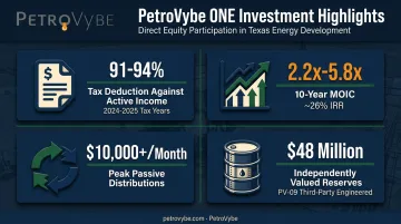 PetroVybe natural gas investment key performance metrics infographic