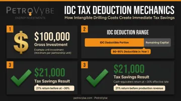 Intangible drilling cost IDC deduction breakdown showing year-one tax savings on gross investment