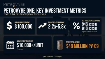 PetroVybe natural gas investment key metrics dashboard for accredited investors