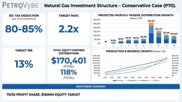 PetroVybe natural gas investment dashboard showing distributions and returns