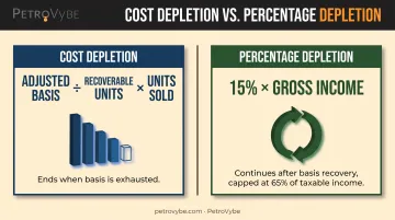Cost depletion versus percentage depletion calculation comparison for oil gas investors