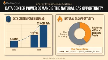 US data center electricity demand growth and natural gas supply share
