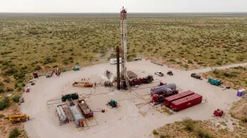 Natural gas drilling well site in rural Texas development area