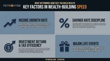 Four key factors influencing wealth-building speed comparison infographic