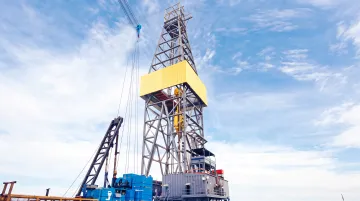 Oil and gas drilling rig site during active natural gas development