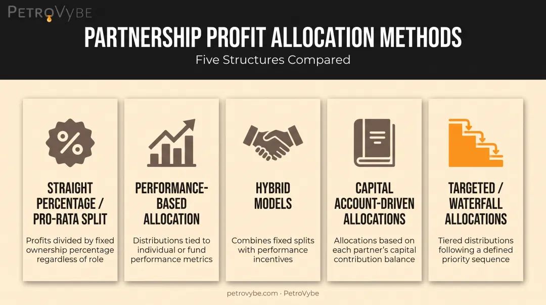 Five partnership profit allocation methods comparison chart