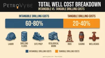 Well cost breakdown showing intangible drilling costs at 60 to 80 percent