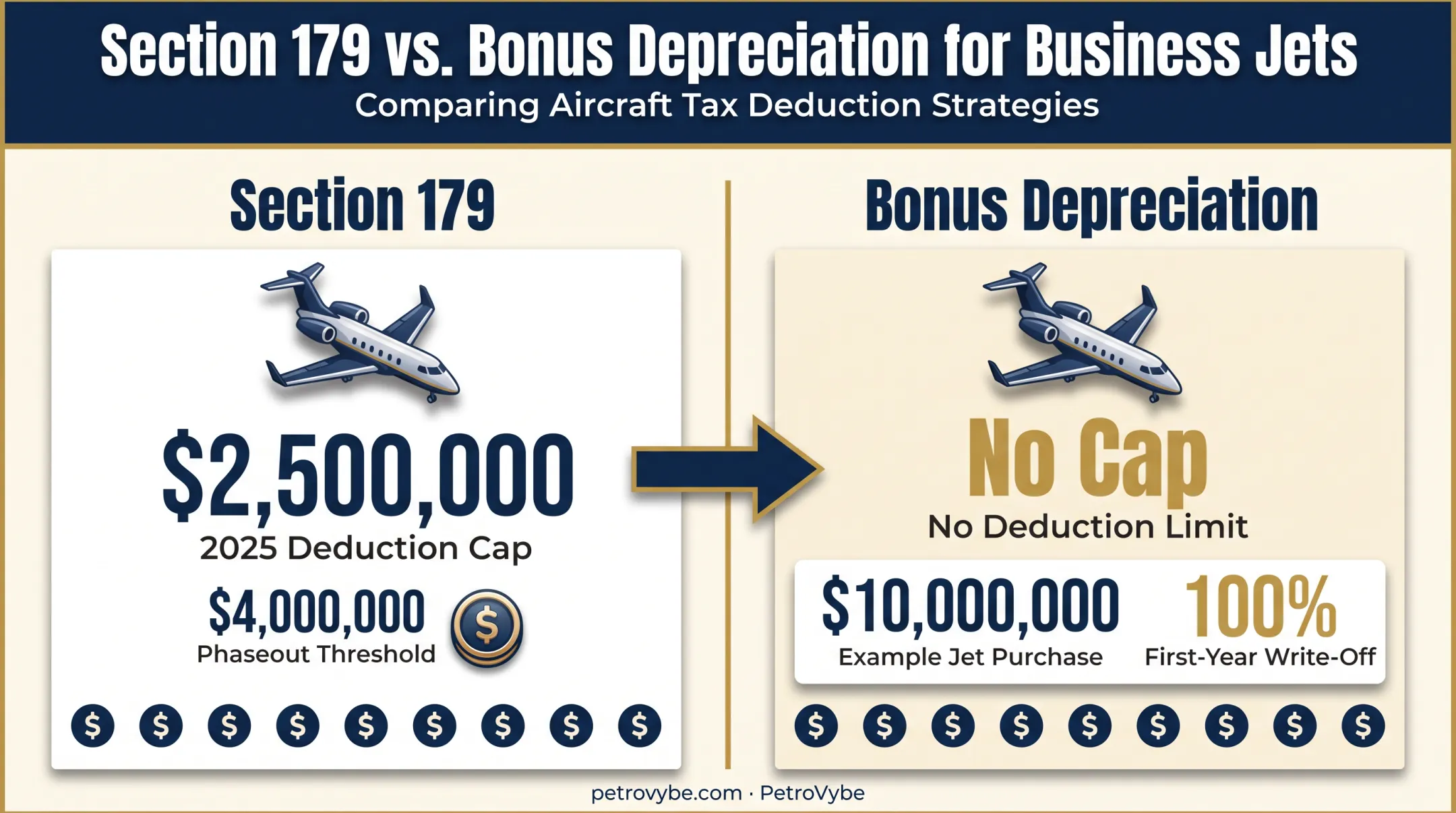 Bonus depreciation versus Section 179 deduction comparison for business jets