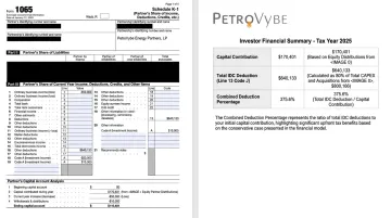 PetroVybe Schedule K-1 showing IDC deductions and investor tax benefit summary