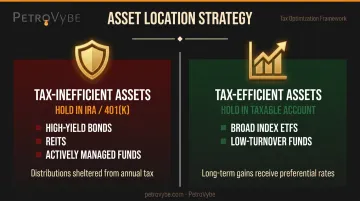 Asset location strategy comparison showing tax-inefficient versus tax-efficient investment placement