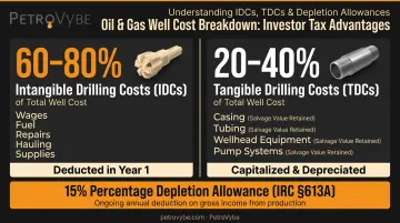 Oil and gas IDC versus TDC cost breakdown infographic with depletion allowance