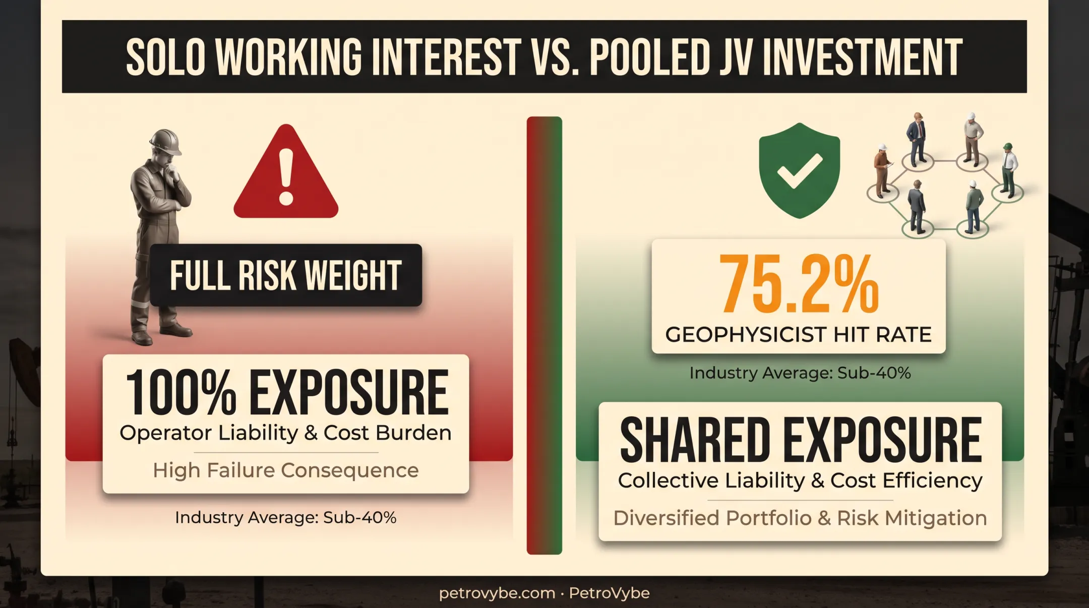 Risk pooling comparison solo working interest versus syndicated joint venture investment