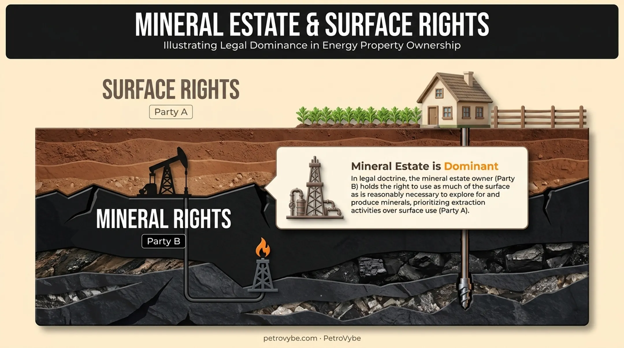 Surface rights versus mineral rights ownership split estate diagram