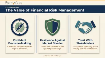Three key benefits of financial risk management infographic with icons