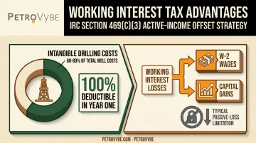 Intangible drilling cost tax deduction and active income offset infographic