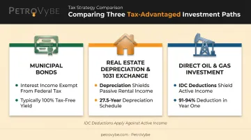 Three investment tax strategies comparing municipal bonds real estate and energy