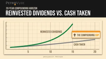 Dividend reinvestment compounding growth chart over 20-year period