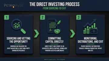 Three-step direct investing process from sourcing to exit distributions