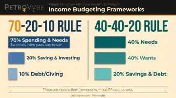 70-20-10 versus 40-40-20 income budgeting rules side-by-side comparison chart