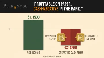 Net income versus operating cash flow divergence bar chart example