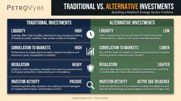 Traditional versus alternative investments comparison chart across four categories