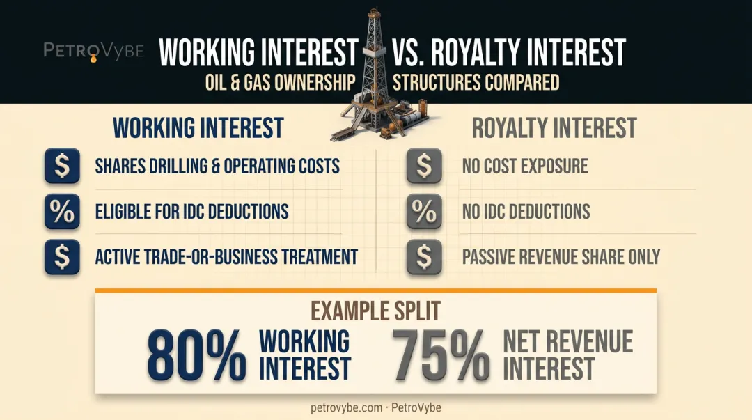 Working interest versus royalty interest cost and deduction comparison chart