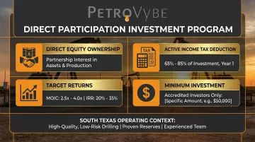 PetroVybe oil and gas development partnership structure showing investor key features