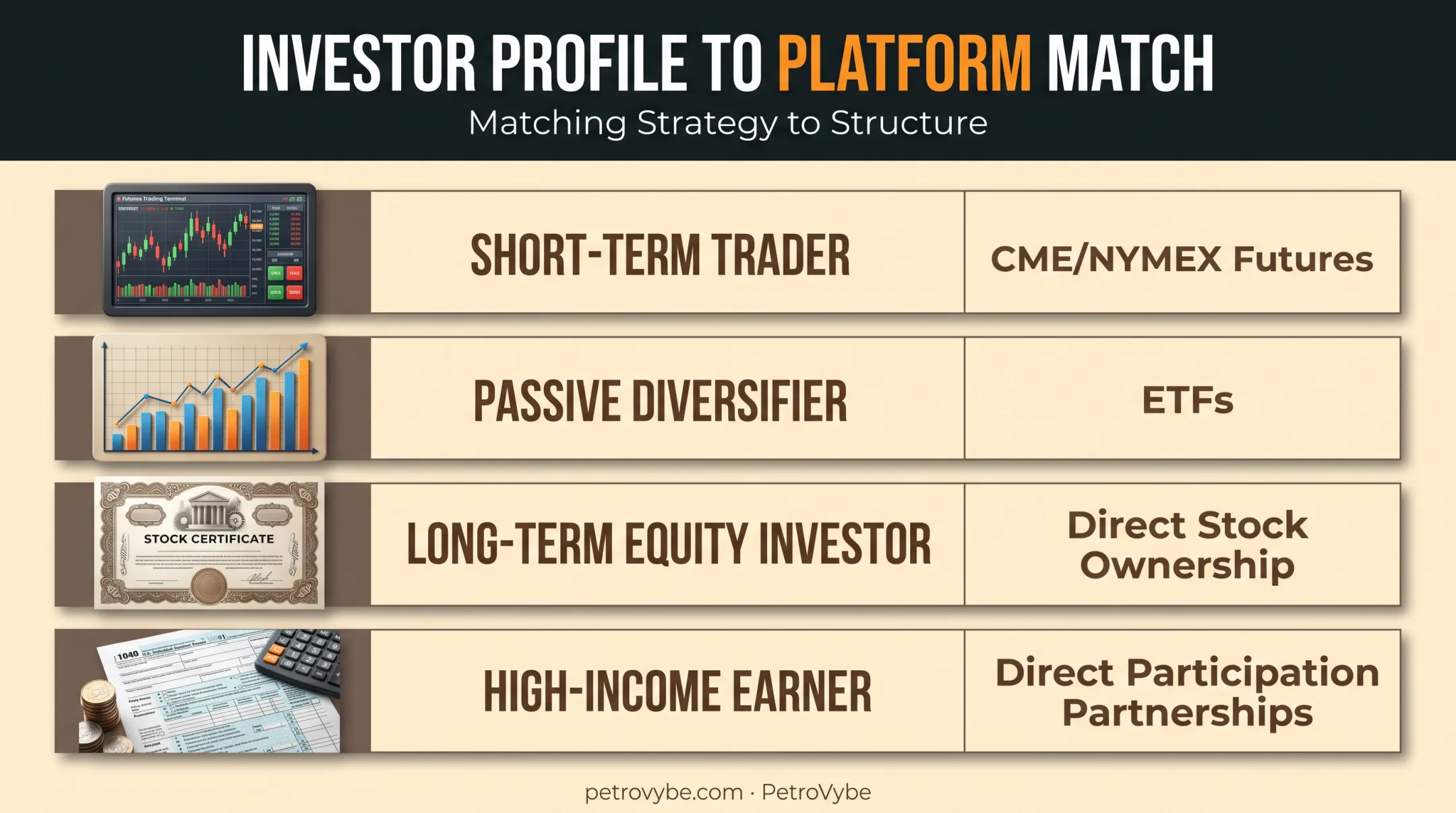 Comparison chart matching investor types to oil gas platform options