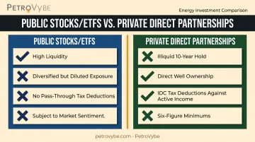 Public fracking stocks versus private direct development partnerships comparison chart