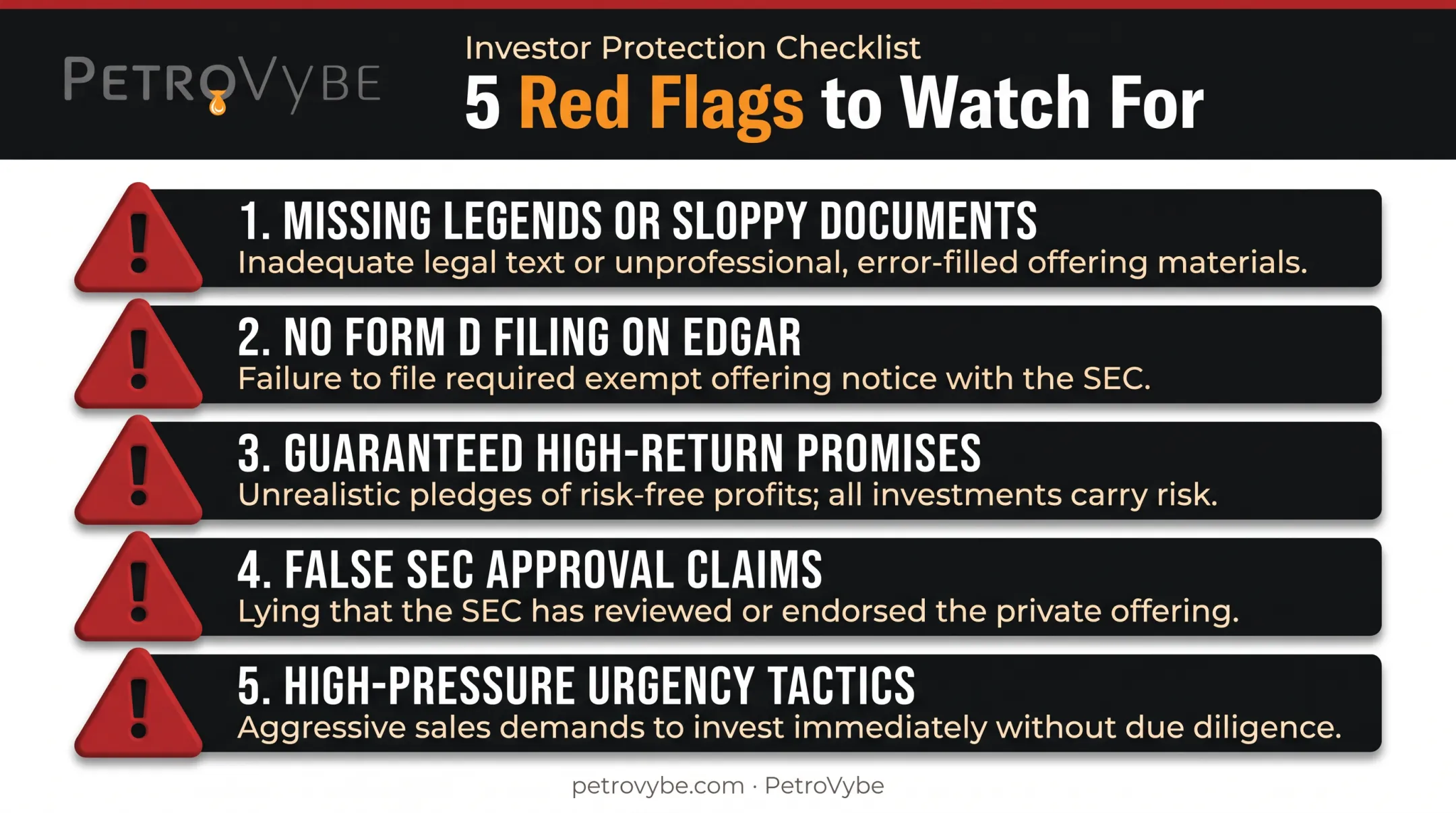 Private placement scam warning signs checklist for investors