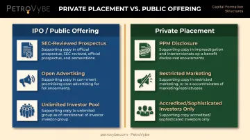 Private placement versus IPO comparison chart across key factors