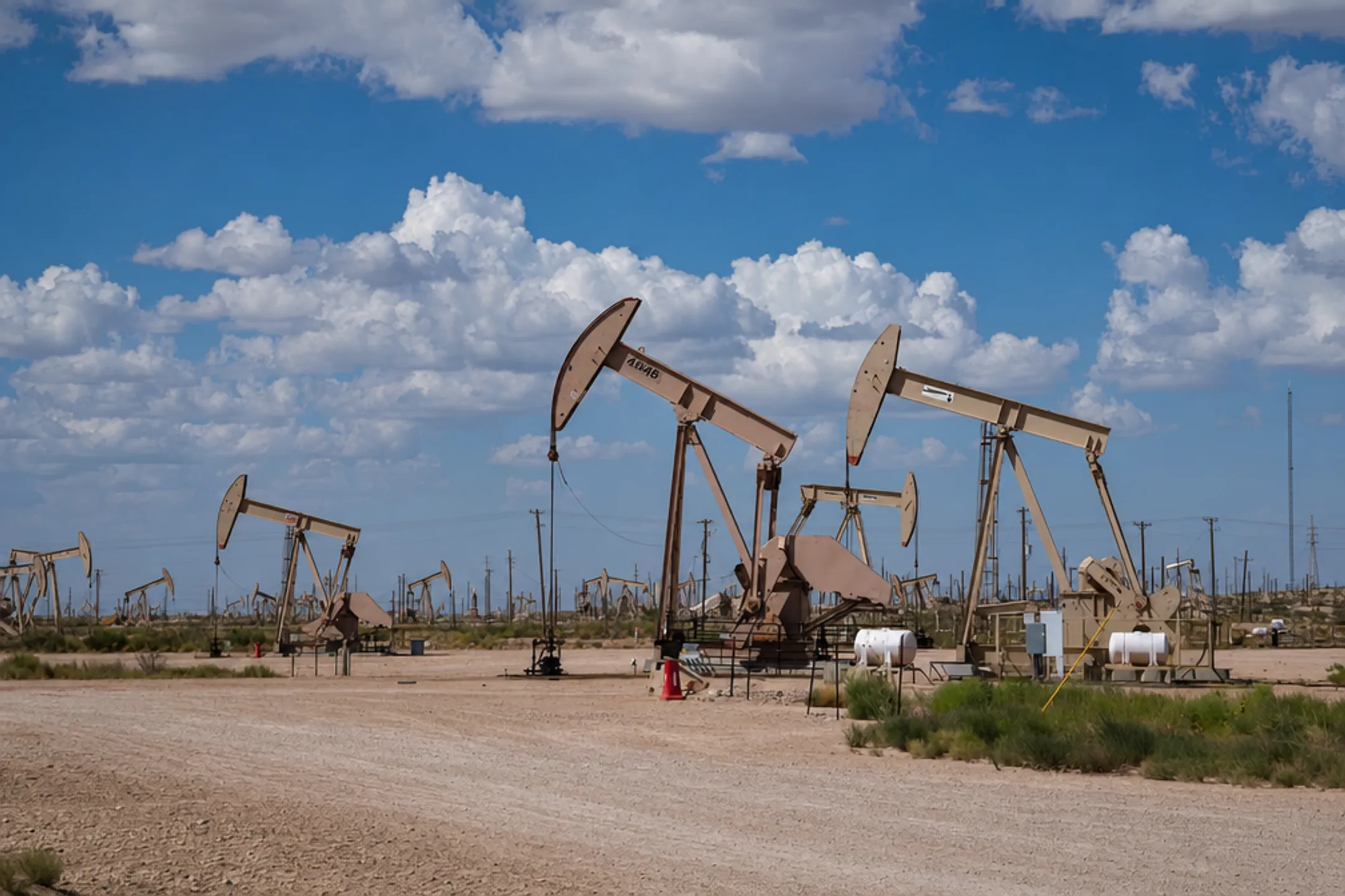 Permian Basin oil rigs and drilling equipment in West Texas landscape