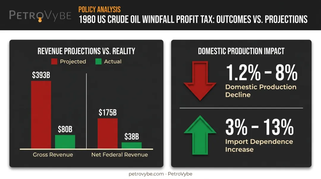 1980 US Crude Oil Windfall Profit Tax projected versus actual revenue and production impact