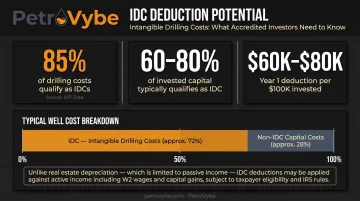 Oil and gas IDC deduction breakdown showing first-year write-off percentages for investors