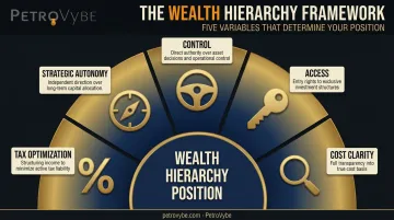 Five-factor wealth hierarchy framework showing control access and tax optimization