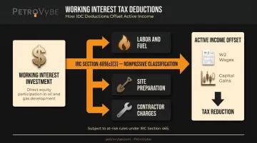 Oil and gas working interest IDC deduction structure and active income offset flow diagram