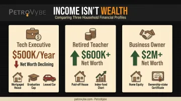 Income versus net worth comparison for three household profiles