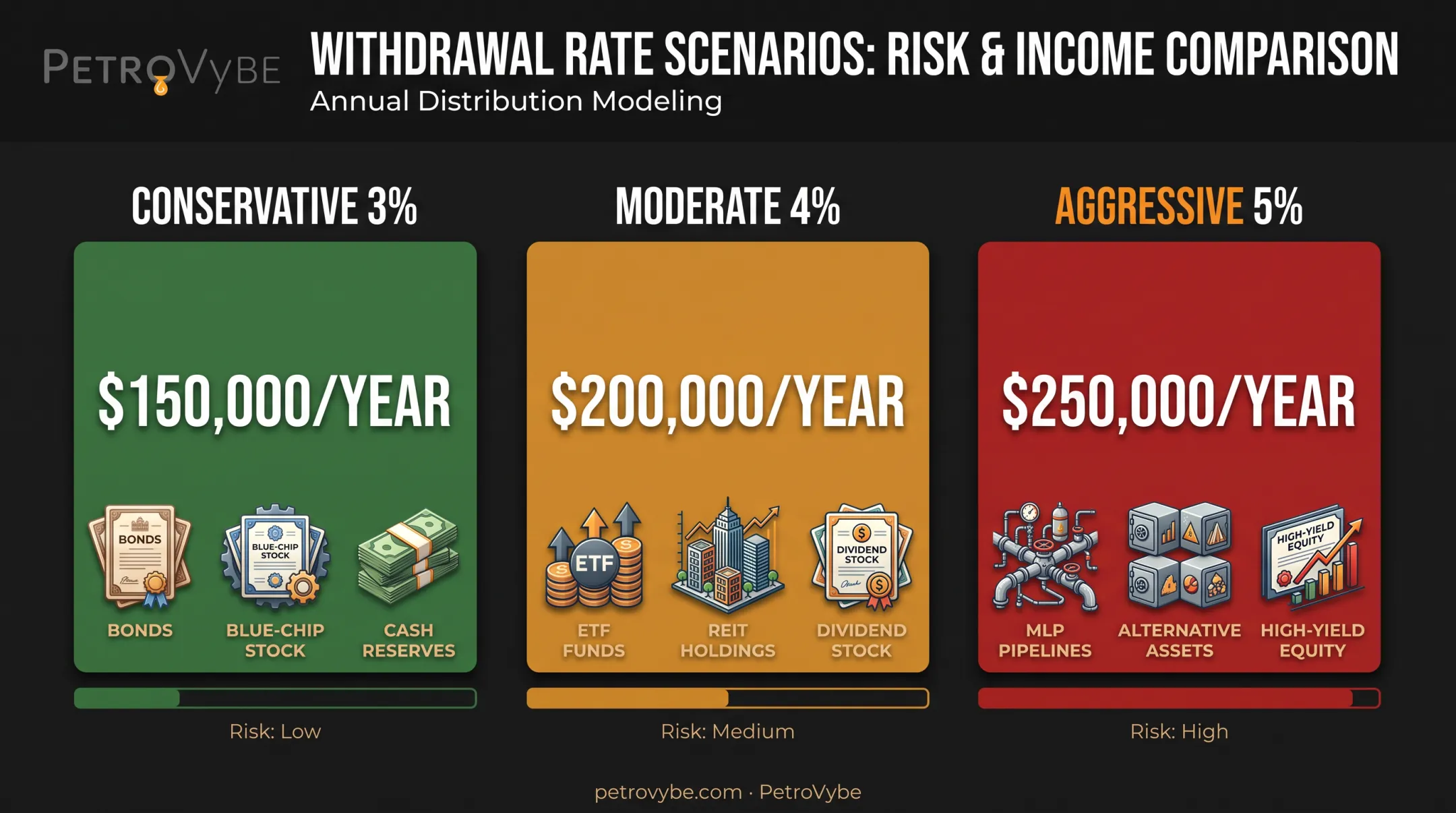 Conservative moderate aggressive withdrawal rate income comparison for $5 million portfolio
