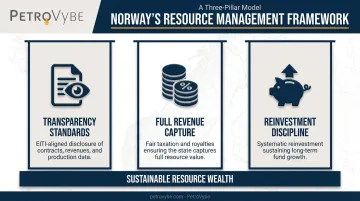 Three pillars of Norway's resource wealth management model infographic