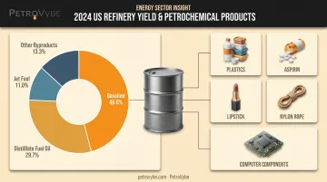 One barrel of crude oil breakdown into refined fuels and everyday products