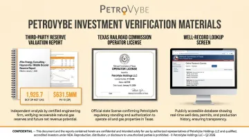 PetroVybe natural gas investment verification documents including reserve report and operator license
