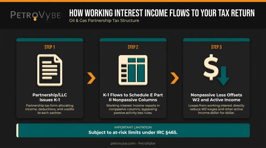 Oil and gas income reporting path from K-1 to Schedule E Part II nonpassive columns